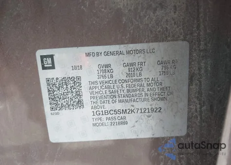 2019 Chevrolet Cruze Ls from USA, damaged, VIN 1G1BC5SM2K7121922